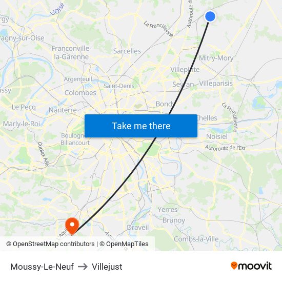 Moussy-Le-Neuf to Villejust map