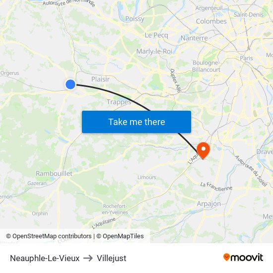 Neauphle-Le-Vieux to Villejust map