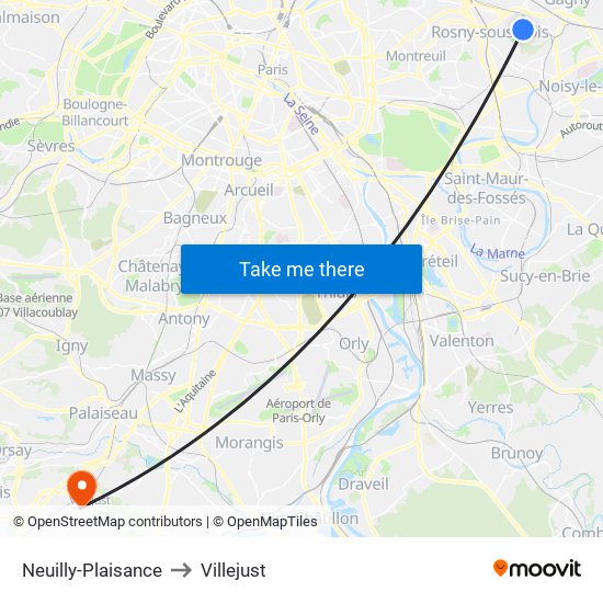 Neuilly-Plaisance to Villejust map