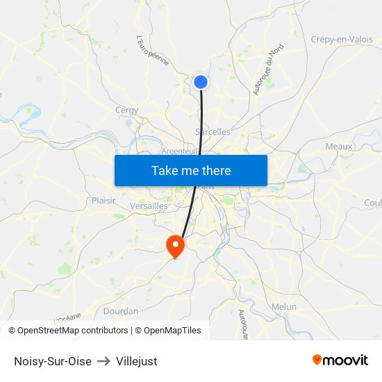 Noisy-Sur-Oise to Villejust map