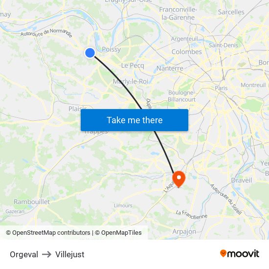 Orgeval to Villejust map