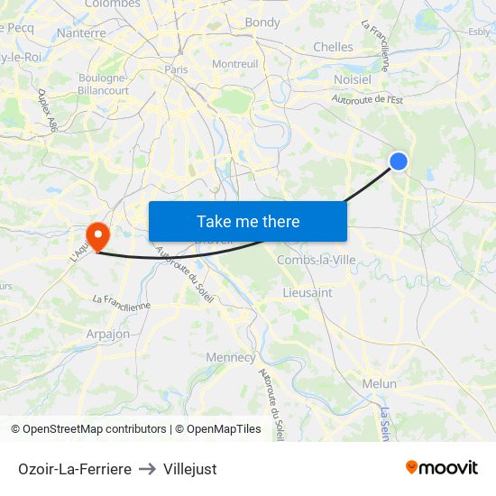 Ozoir-La-Ferriere to Villejust map