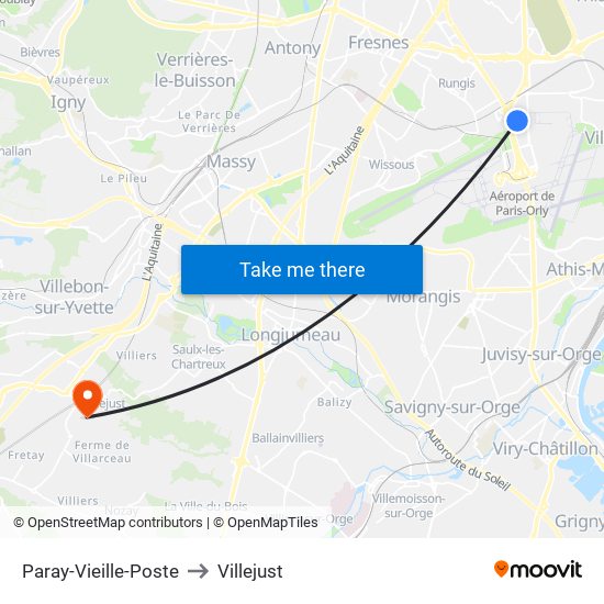 Paray-Vieille-Poste to Villejust map