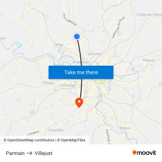 Parmain to Villejust map
