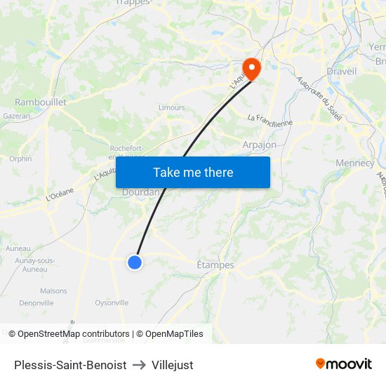 Plessis-Saint-Benoist to Villejust map