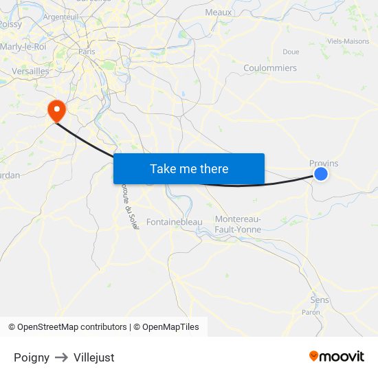 Poigny to Villejust map