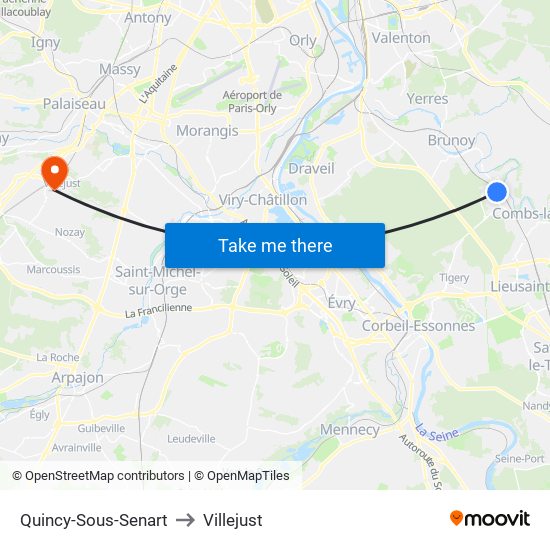 Quincy-Sous-Senart to Villejust map