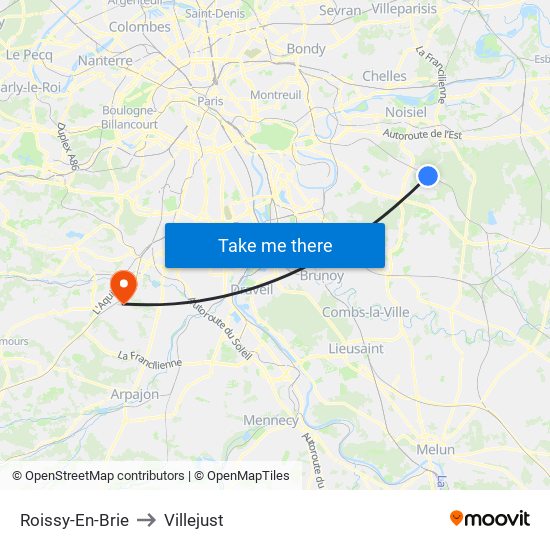 Roissy-En-Brie to Villejust map