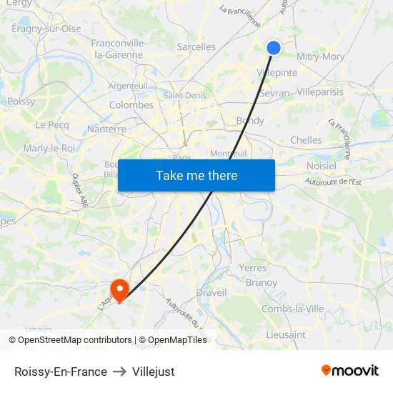Roissy-En-France to Villejust map