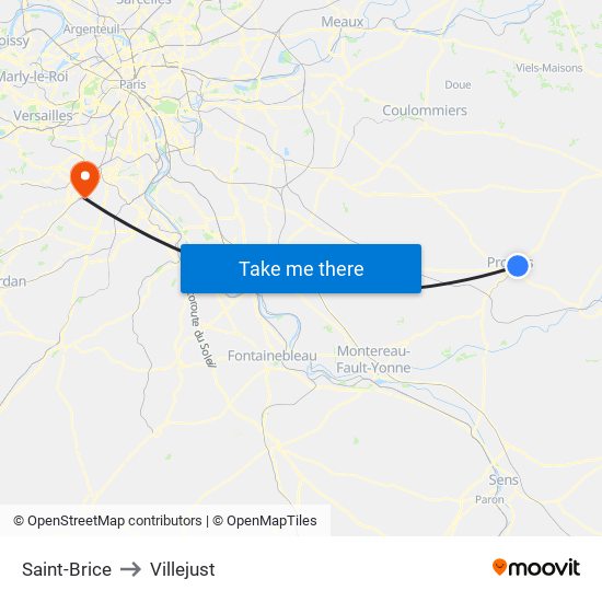 Saint-Brice to Villejust map
