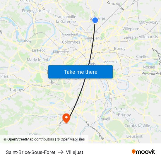 Saint-Brice-Sous-Foret to Villejust map