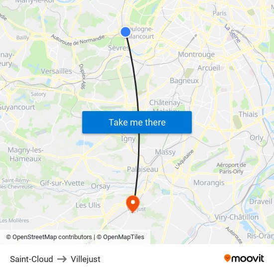 Saint-Cloud to Villejust map