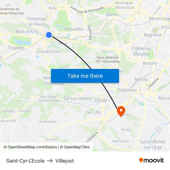 Saint-Cyr-L'Ecole to Villejust map