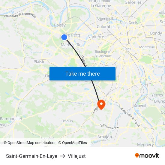 Saint-Germain-En-Laye to Villejust map