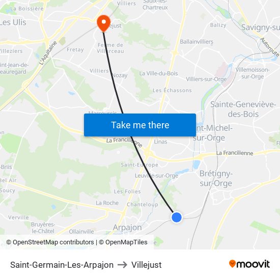 Saint-Germain-Les-Arpajon to Villejust map
