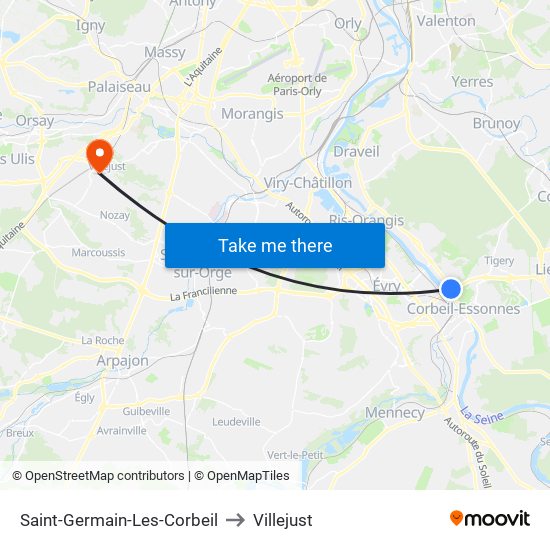 Saint-Germain-Les-Corbeil to Villejust map