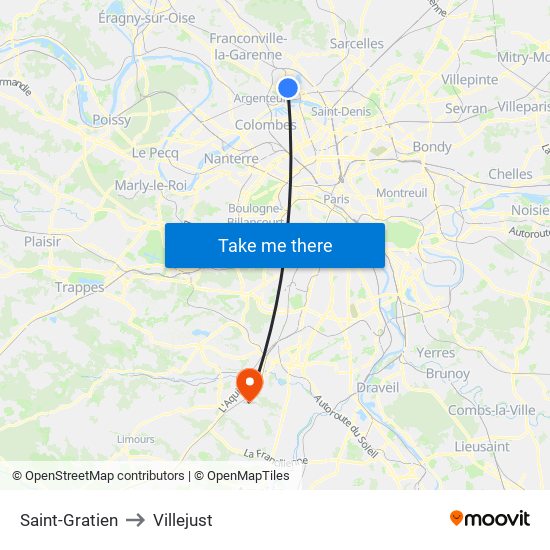 Saint-Gratien to Villejust map