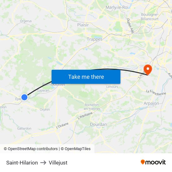 Saint-Hilarion to Villejust map