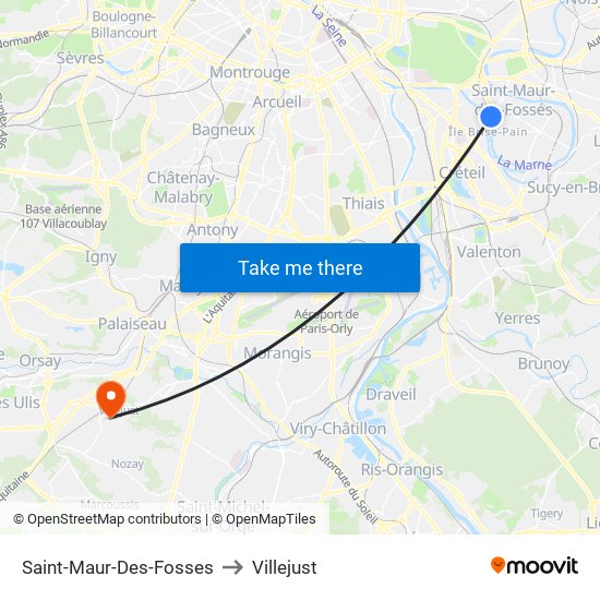 Saint-Maur-Des-Fosses to Villejust map