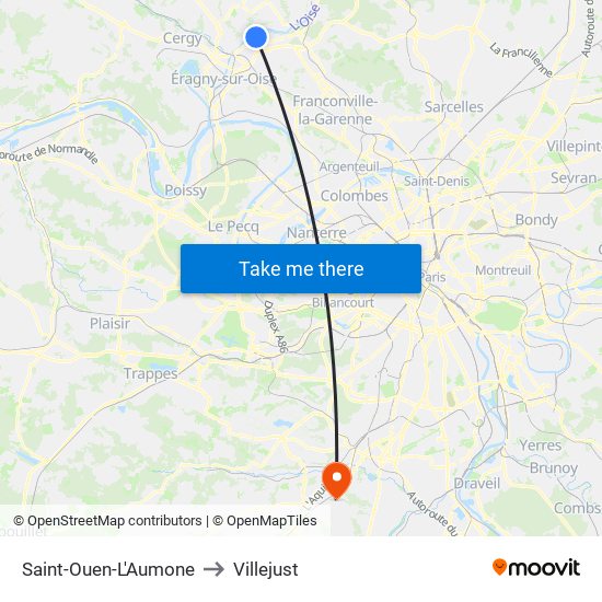 Saint-Ouen-L'Aumone to Villejust map