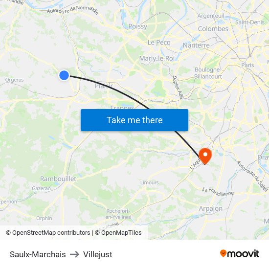 Saulx-Marchais to Villejust map