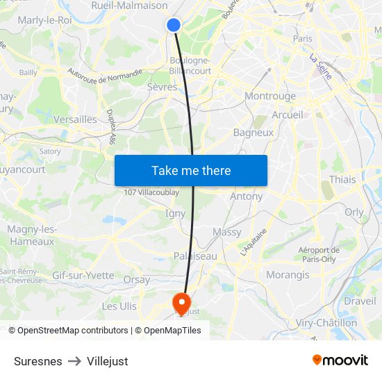 Suresnes to Villejust map