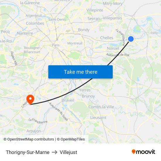Thorigny-Sur-Marne to Villejust map