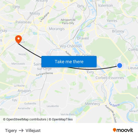 Tigery to Villejust map