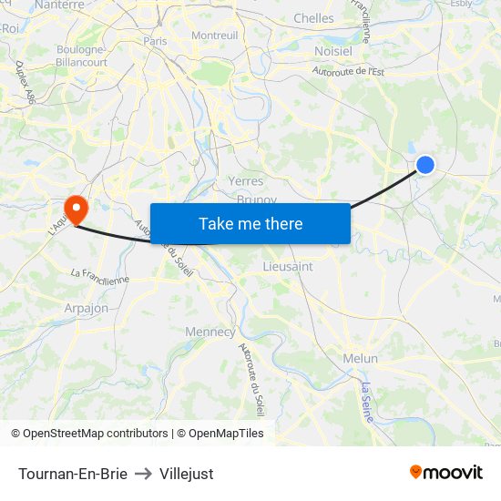 Tournan-En-Brie to Villejust map