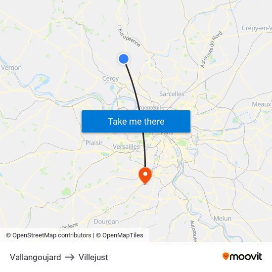 Vallangoujard to Villejust map