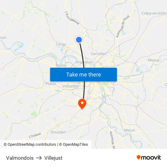 Valmondois to Villejust map