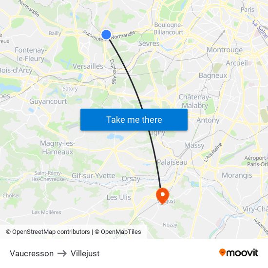 Vaucresson to Villejust map