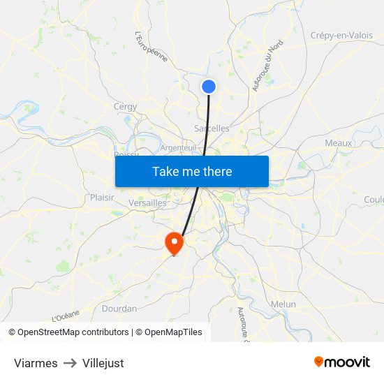 Viarmes to Villejust map