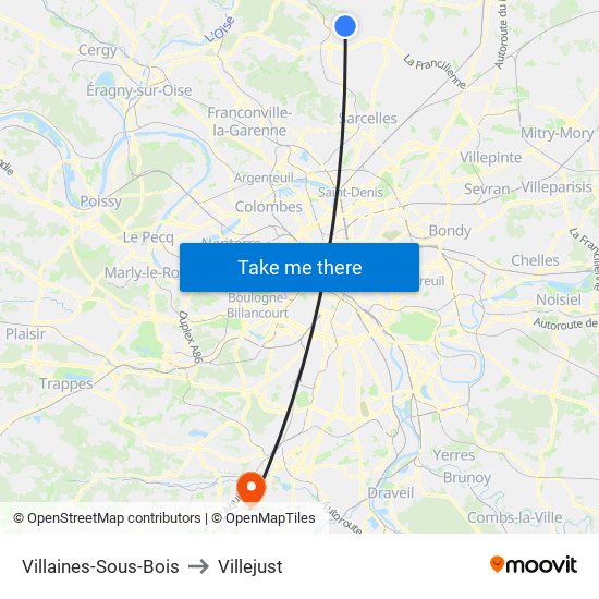 Villaines-Sous-Bois to Villejust map