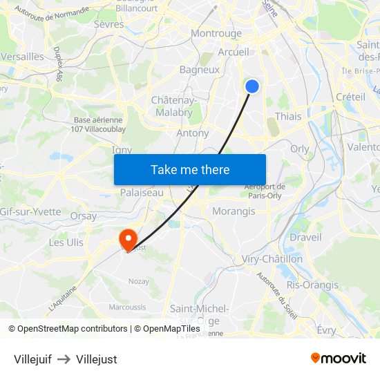 Villejuif to Villejust map