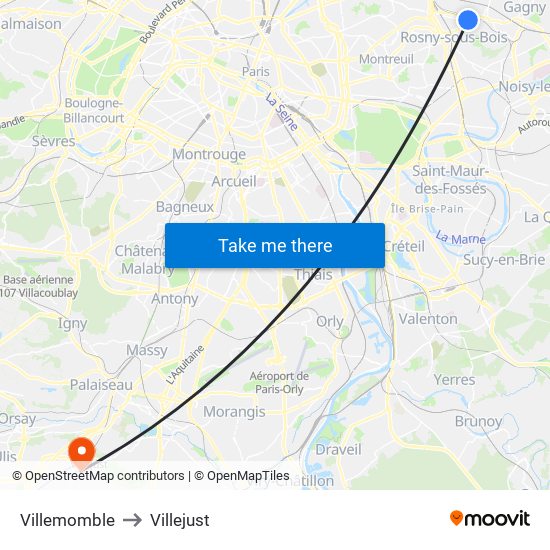 Villemomble to Villejust map