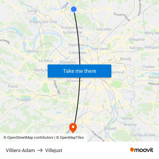 Villiers-Adam to Villejust map