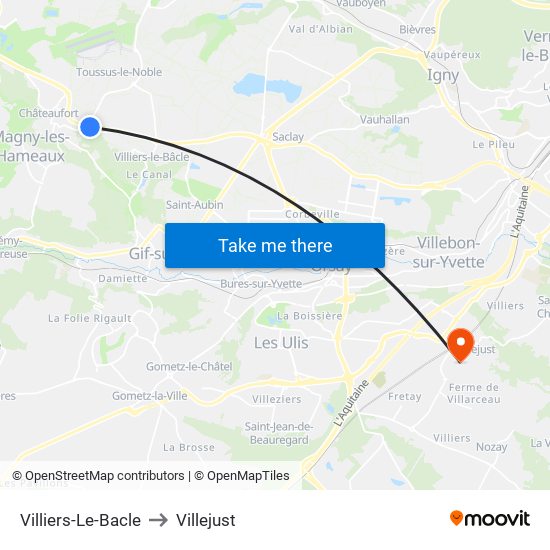 Villiers-Le-Bacle to Villejust map