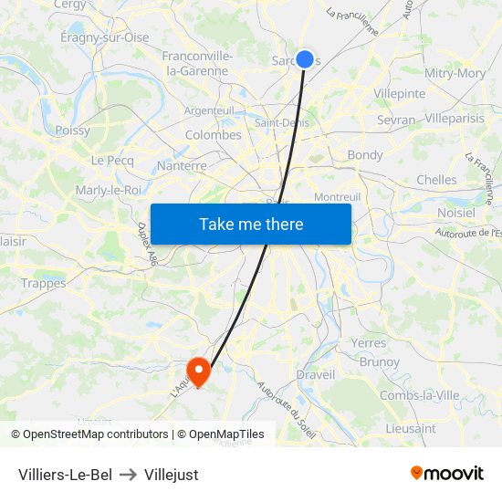 Villiers-Le-Bel to Villejust map