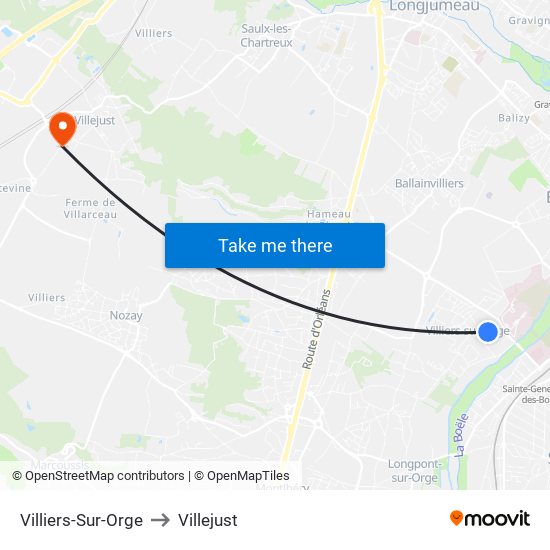 Villiers-Sur-Orge to Villejust map