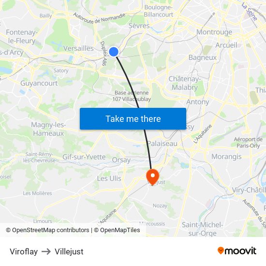 Viroflay to Villejust map