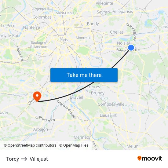 Torcy to Villejust map