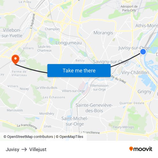 Juvisy to Villejust map