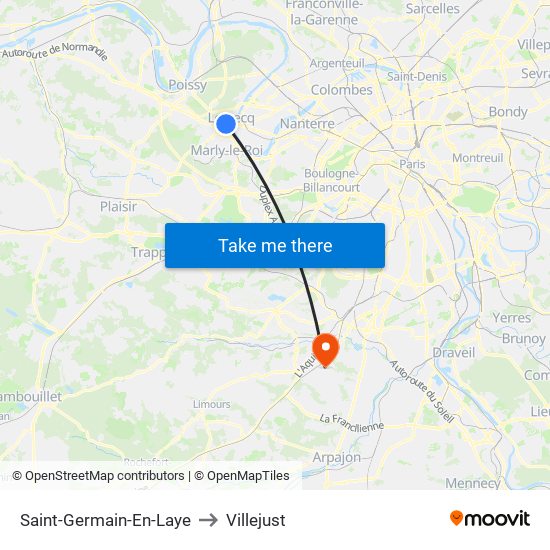 Saint-Germain-En-Laye to Villejust map