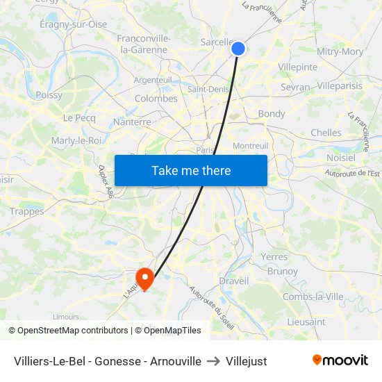 Villiers-Le-Bel - Gonesse - Arnouville to Villejust map