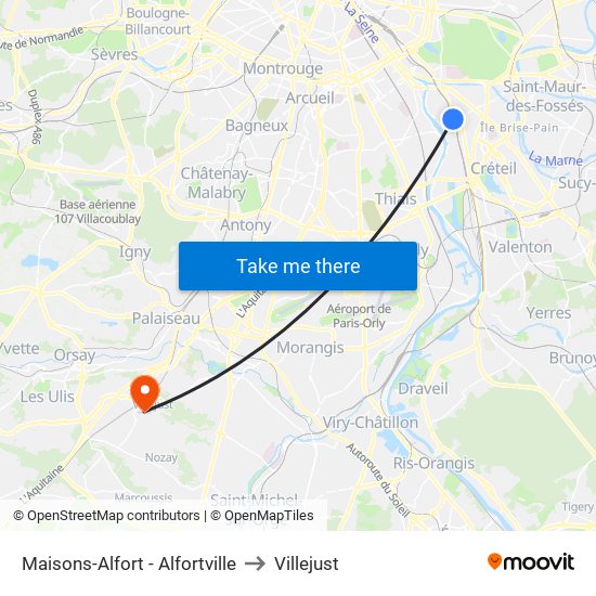 Maisons-Alfort - Alfortville to Villejust map