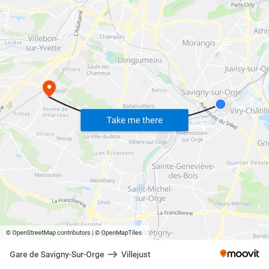 Gare de Savigny-Sur-Orge to Villejust map