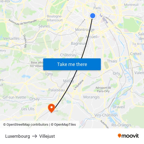 Luxembourg to Villejust map