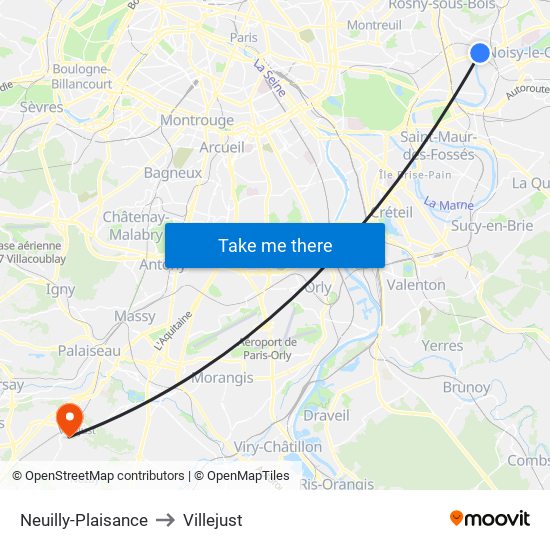 Neuilly-Plaisance to Villejust map