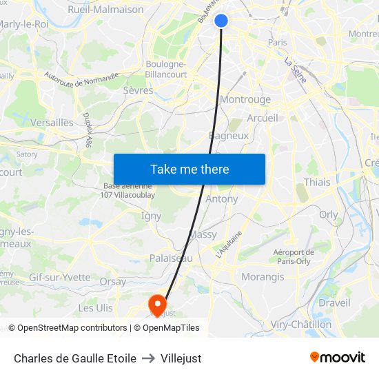 Charles de Gaulle Etoile to Villejust map